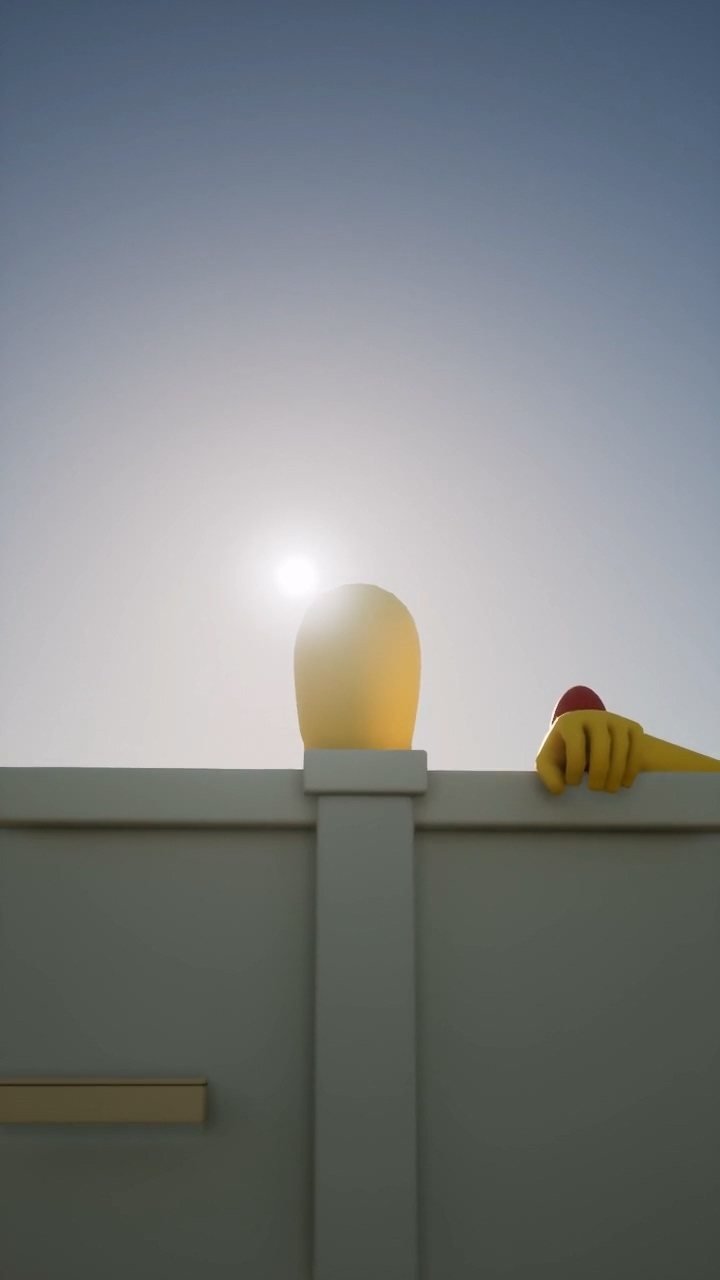 Blender layout: Camera angle, sun position and the giant's scale locked in the layout.