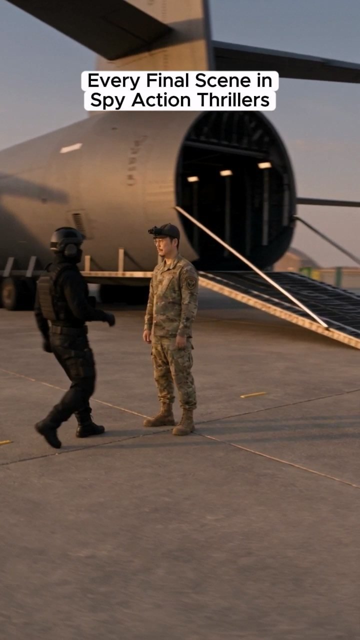 Final: Two characters blocked against the transport plane.