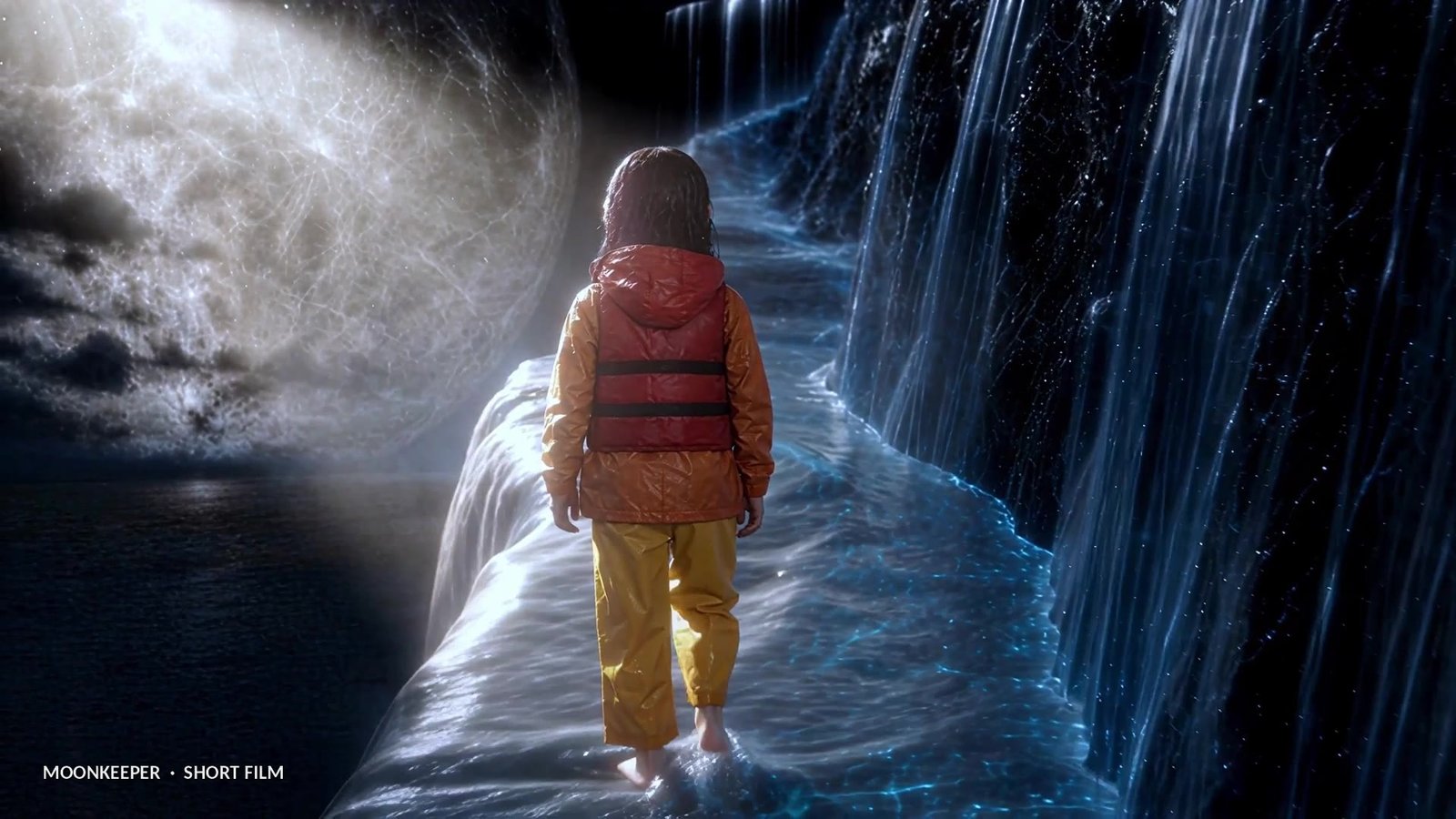 Demo reel: Moonkeeper, a girl walks a path of living water up a mile-high wave